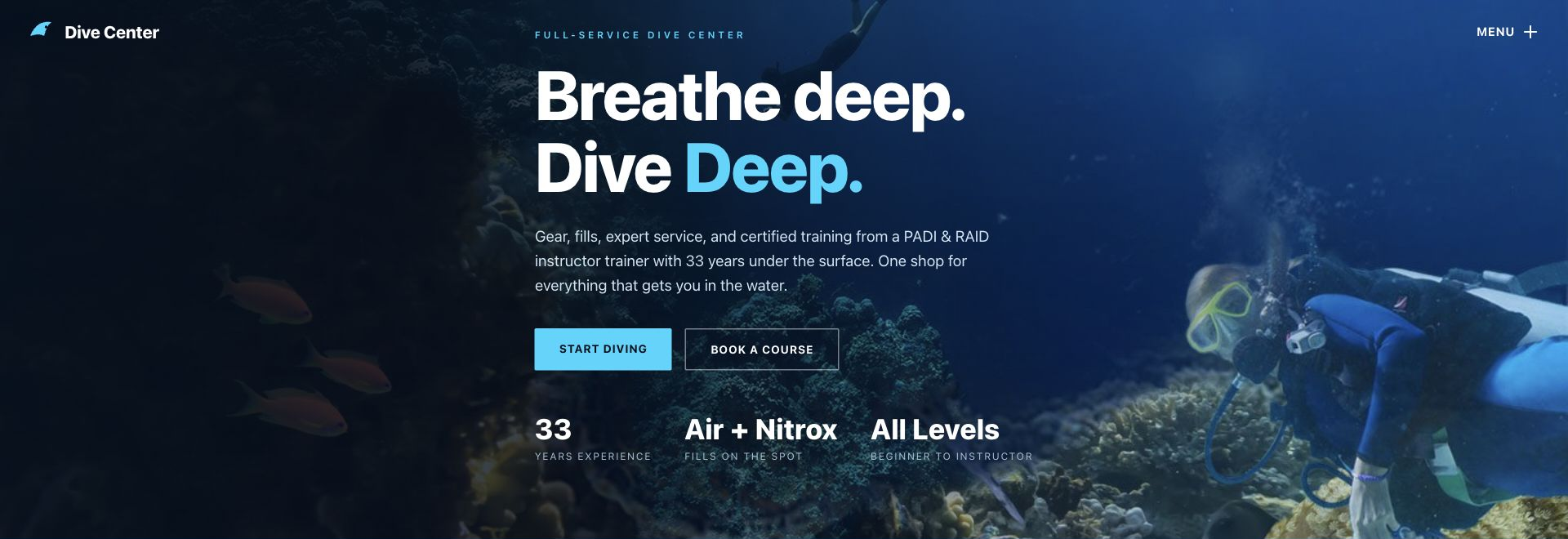 Первый экран Dive Center